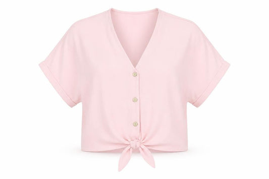 New Look Women’s Pink Cropped Button Tie Blouse UK 6