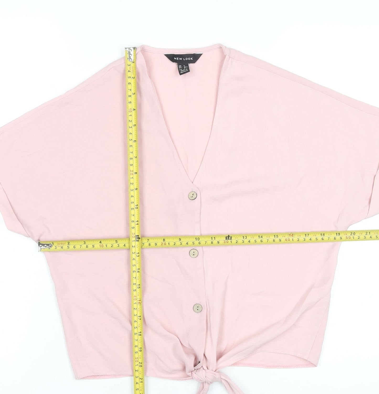 New Look Women’s Pink Cropped Button Tie Blouse UK 6