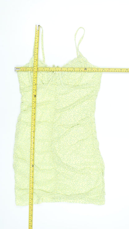 H&M Women Yellow Floral Bodycon Short Dress Size 12 Sleeveless