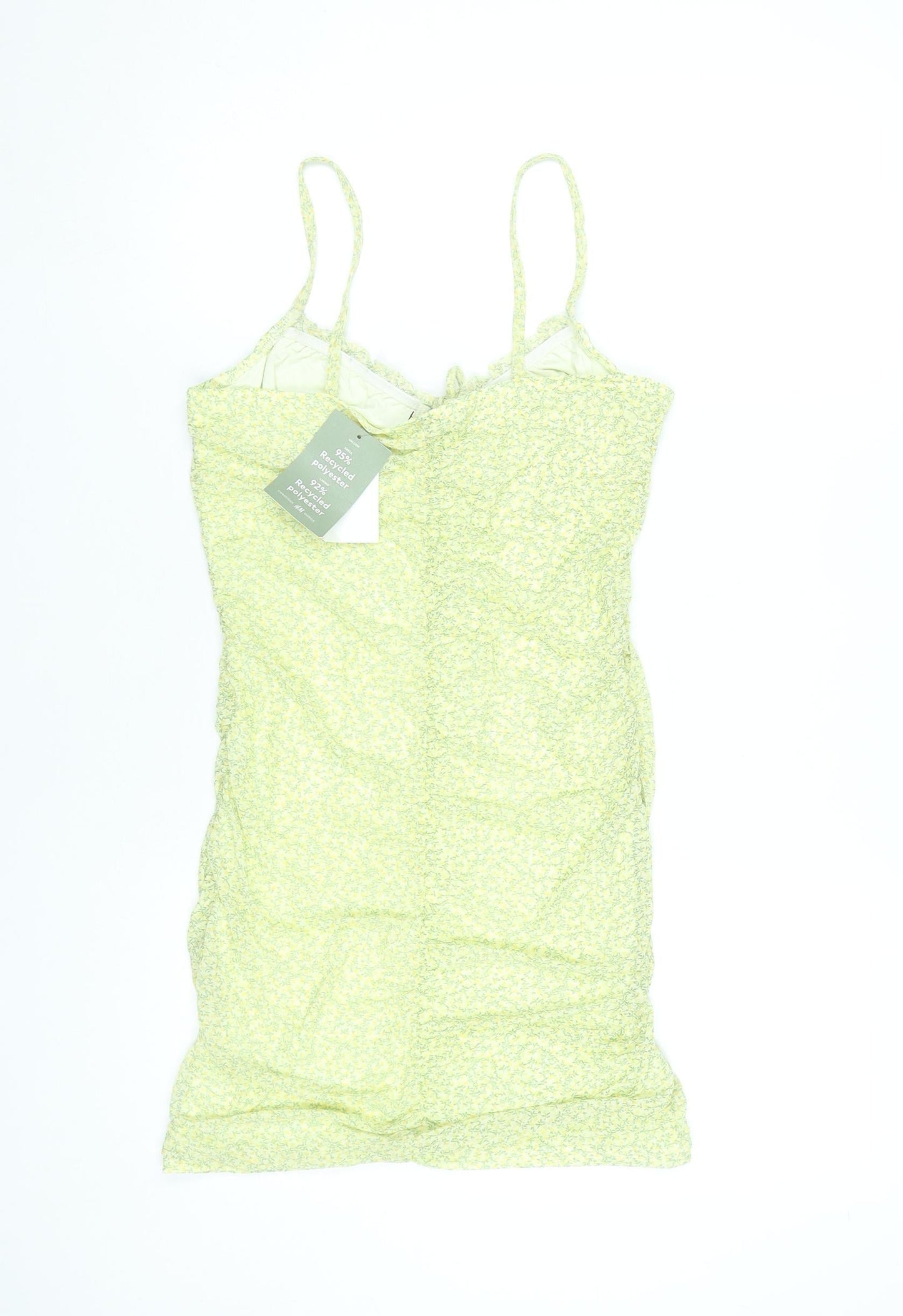 H&M Women Yellow Floral Bodycon Short Dress Size 12 Sleeveless