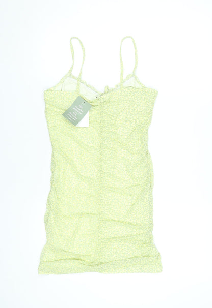 H&M Women Yellow Floral Bodycon Short Dress Size 12 Sleeveless