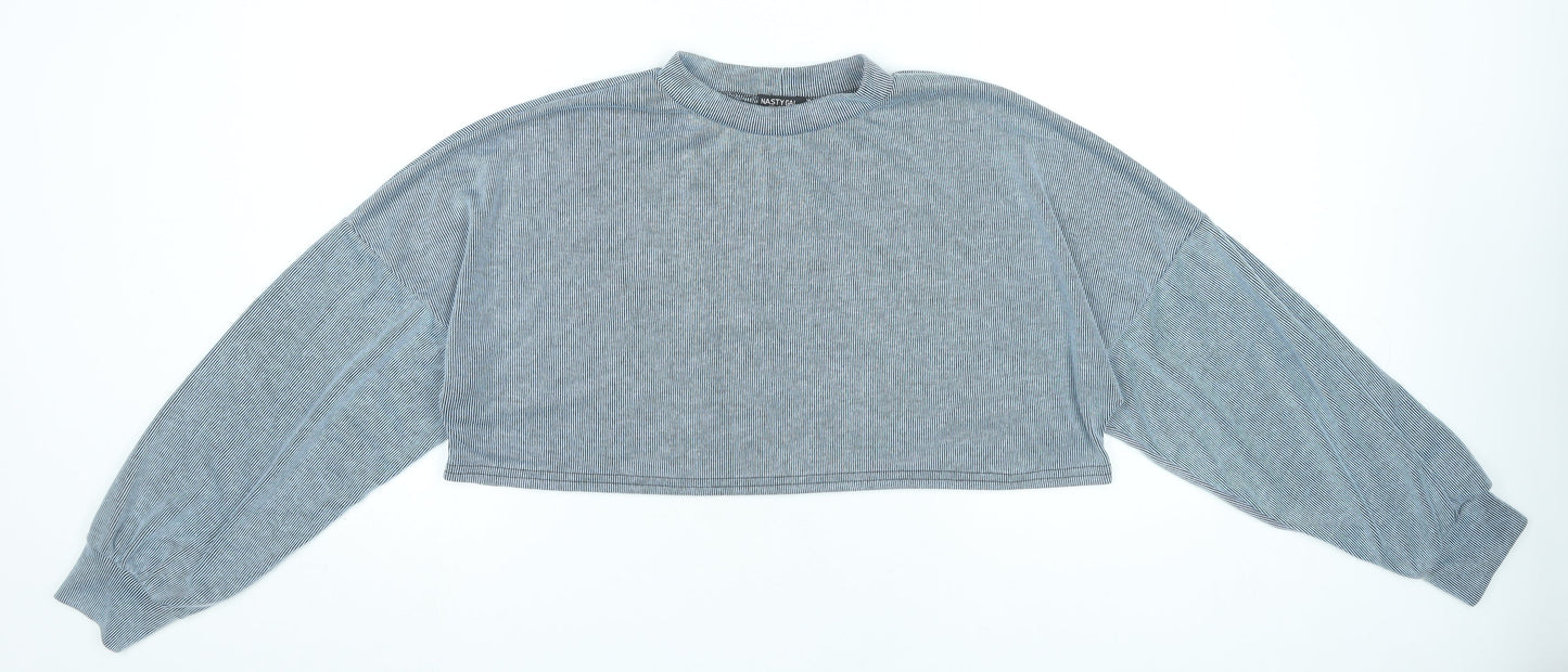 Nasty Gal Women’s Grey Cropped Long Sleeve Striped T-Shirt UK 14