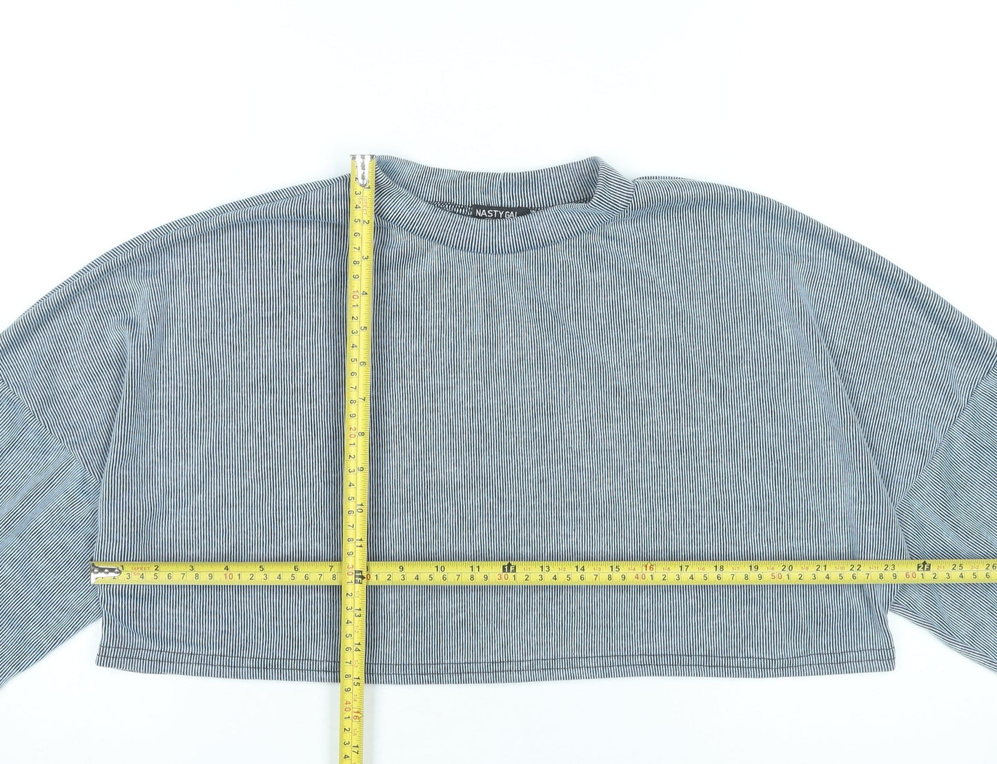 Nasty Gal Women’s Grey Cropped Long Sleeve Striped T-Shirt UK 14