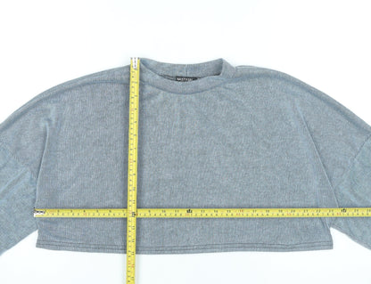 Nasty Gal Women’s Grey Cropped Long Sleeve Striped T-Shirt UK 14