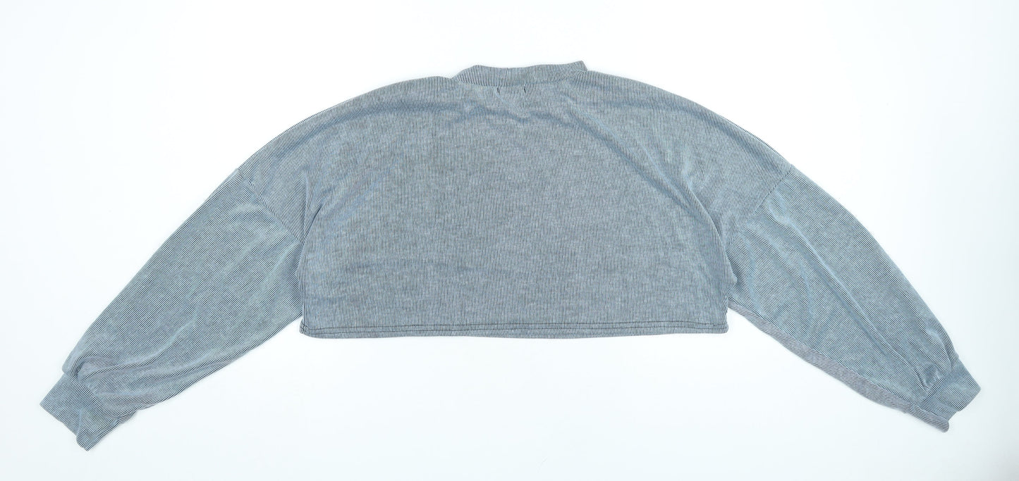Nasty Gal Women’s Grey Cropped Long Sleeve Striped T-Shirt UK 14