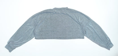 Nasty Gal Women’s Grey Cropped Long Sleeve Striped T-Shirt UK 14