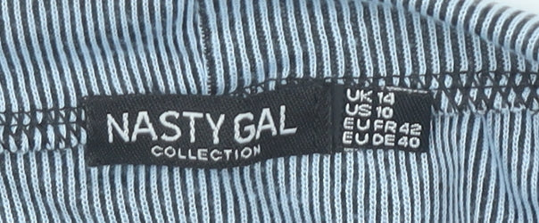 Nasty Gal Women’s Grey Cropped Long Sleeve Striped T-Shirt UK 14