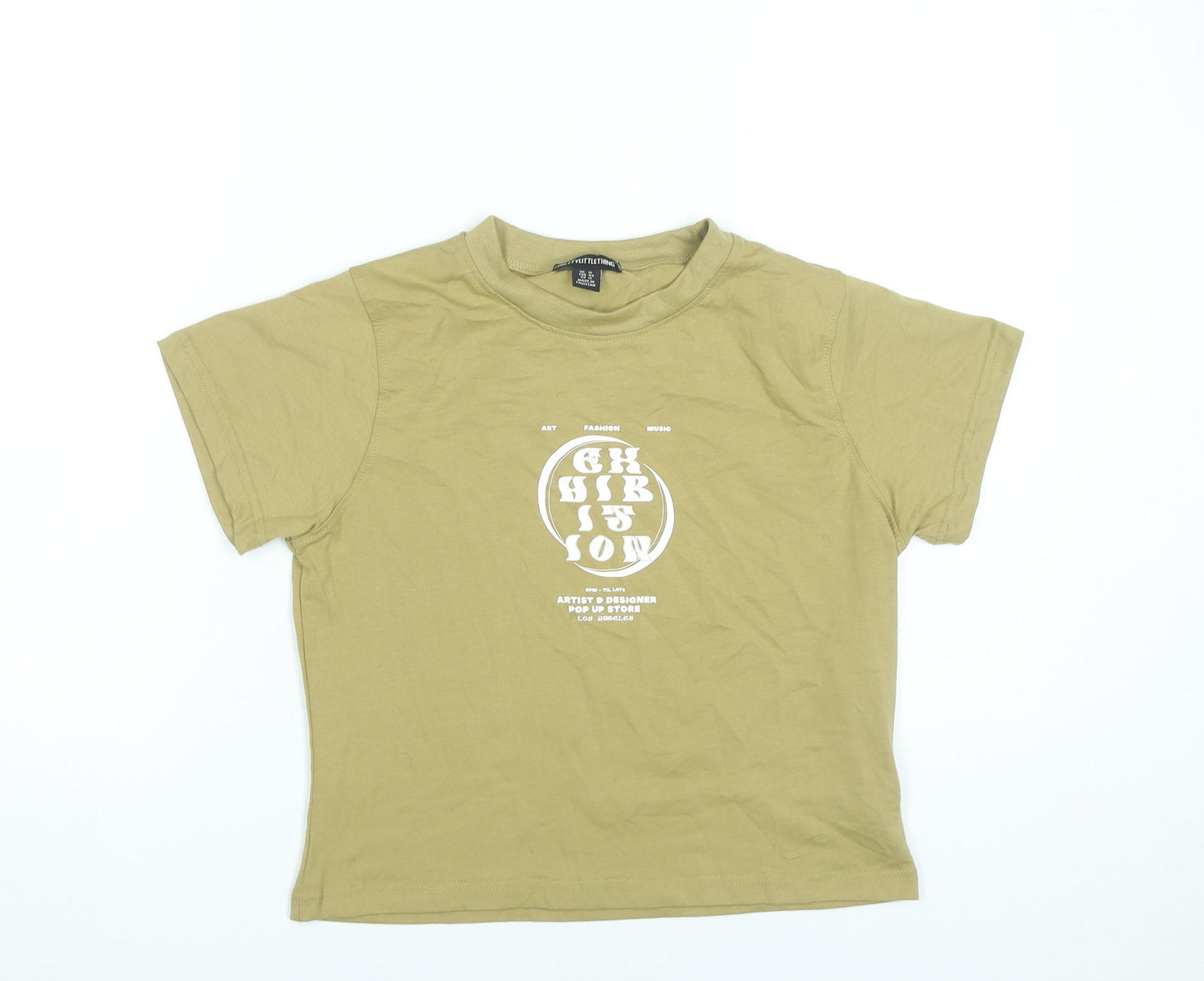 PrettyLittleThing Women Green UK 16 Graphic Print Basic T-Shirt
