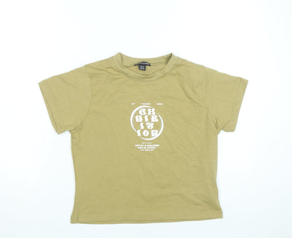PrettyLittleThing Women Green UK 16 Graphic Print Basic T-Shirt