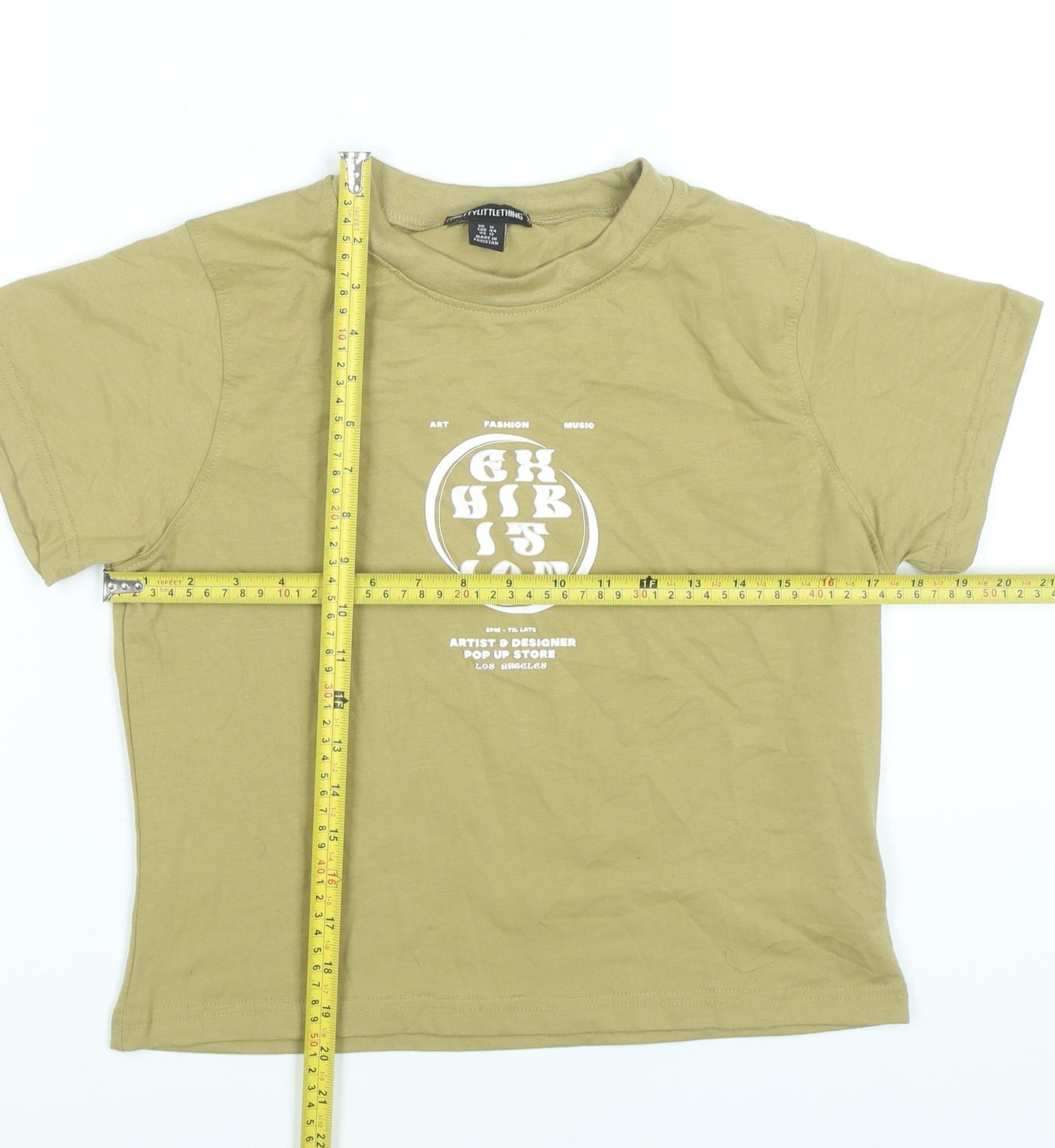 PrettyLittleThing Women Green UK 16 Graphic Print Basic T-Shirt
