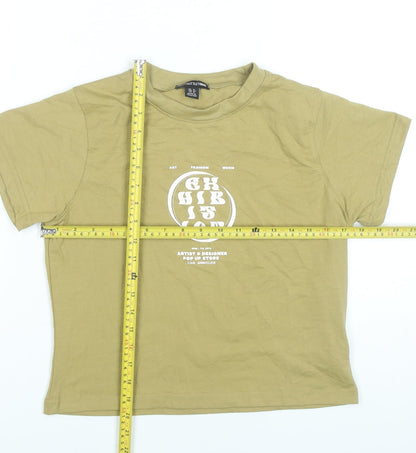 PrettyLittleThing Women Green UK 16 Graphic Print Basic T-Shirt