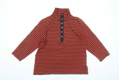 Lands' End Women’s Red Black Striped Cotton Button-Up Roll Neck Top S