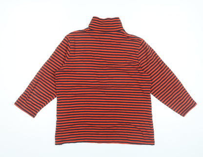 Lands' End Women’s Red Black Striped Cotton Button-Up Roll Neck Top S