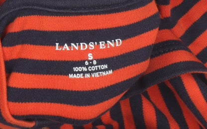 Lands' End Women’s Red Black Striped Cotton Button-Up Roll Neck Top S