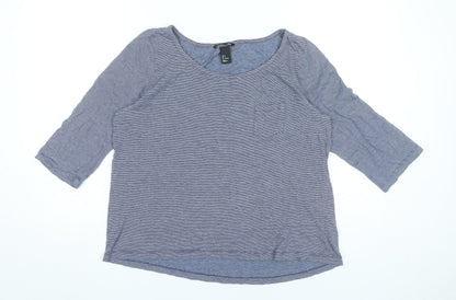 H&M Women’s Blue Striped Basic Scoop Neck 3/4 Sleeve T-Shirt Size S