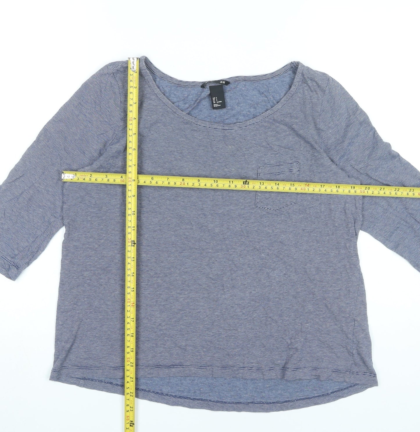 H&M Women’s Blue Striped Basic Scoop Neck 3/4 Sleeve T-Shirt Size S