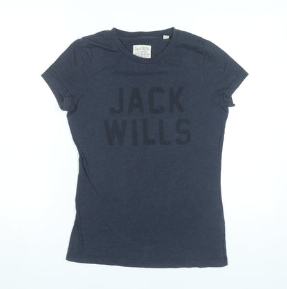 Jack Wills Womens Blue Slim Fit Logo T-Shirt UK 10 Casual