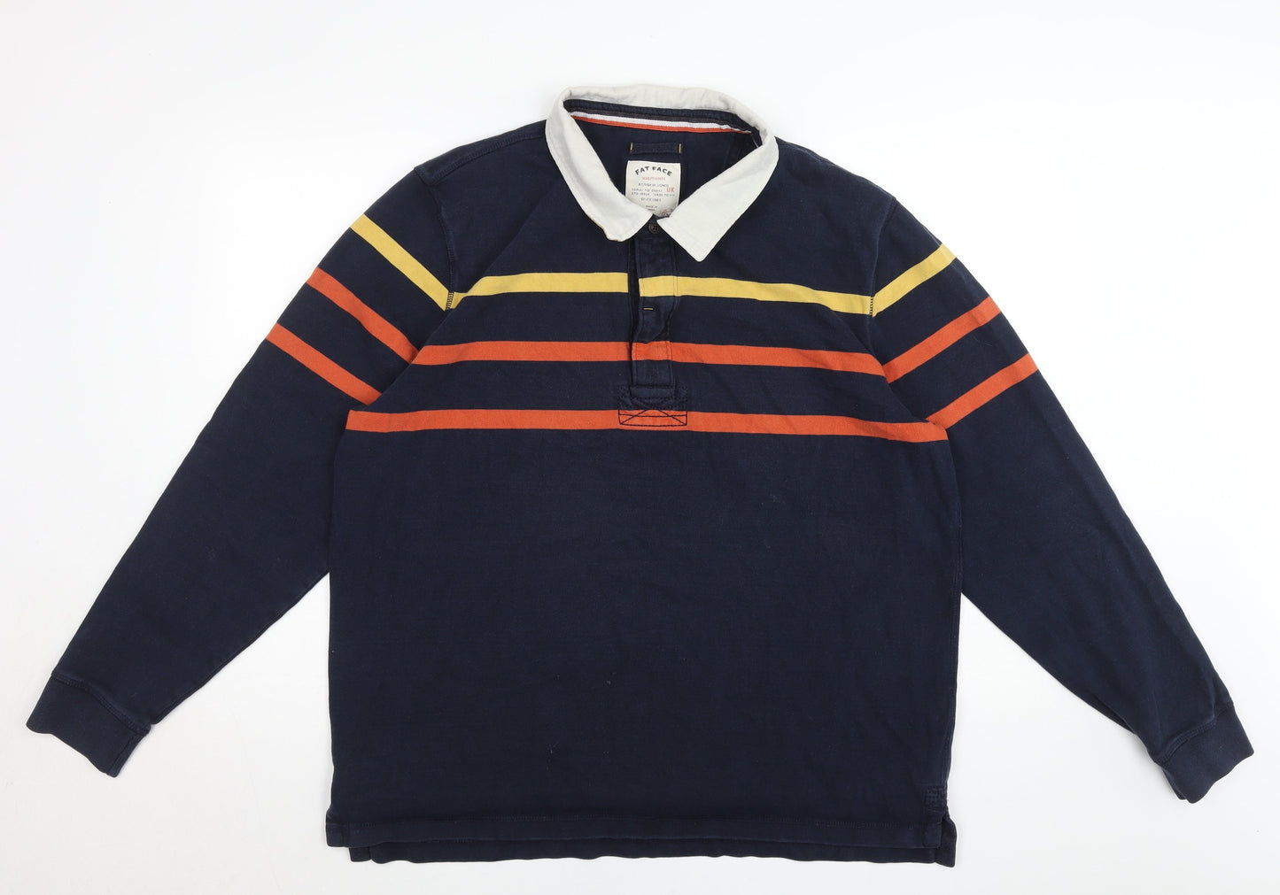 Fat Face Men’s Blue Striped Long Sleeve Cotton Polo Shirt 2XL