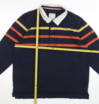 Fat Face Men’s Blue Striped Long Sleeve Cotton Polo Shirt 2XL