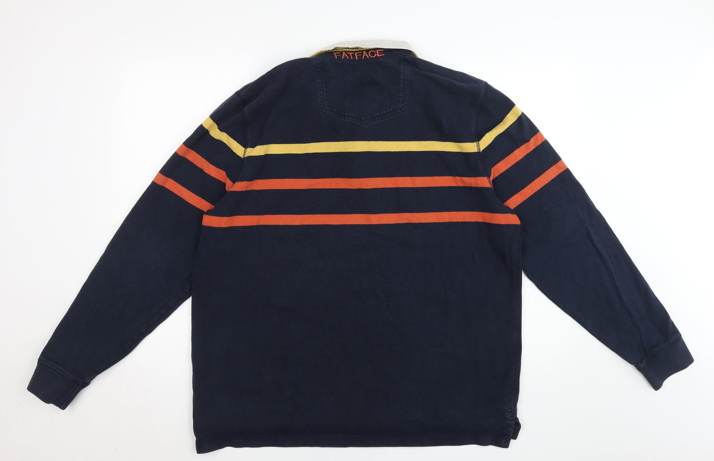 Fat Face Men’s Blue Striped Long Sleeve Cotton Polo Shirt 2XL