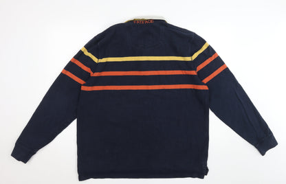 Fat Face Men’s Blue Striped Long Sleeve Cotton Polo Shirt 2XL