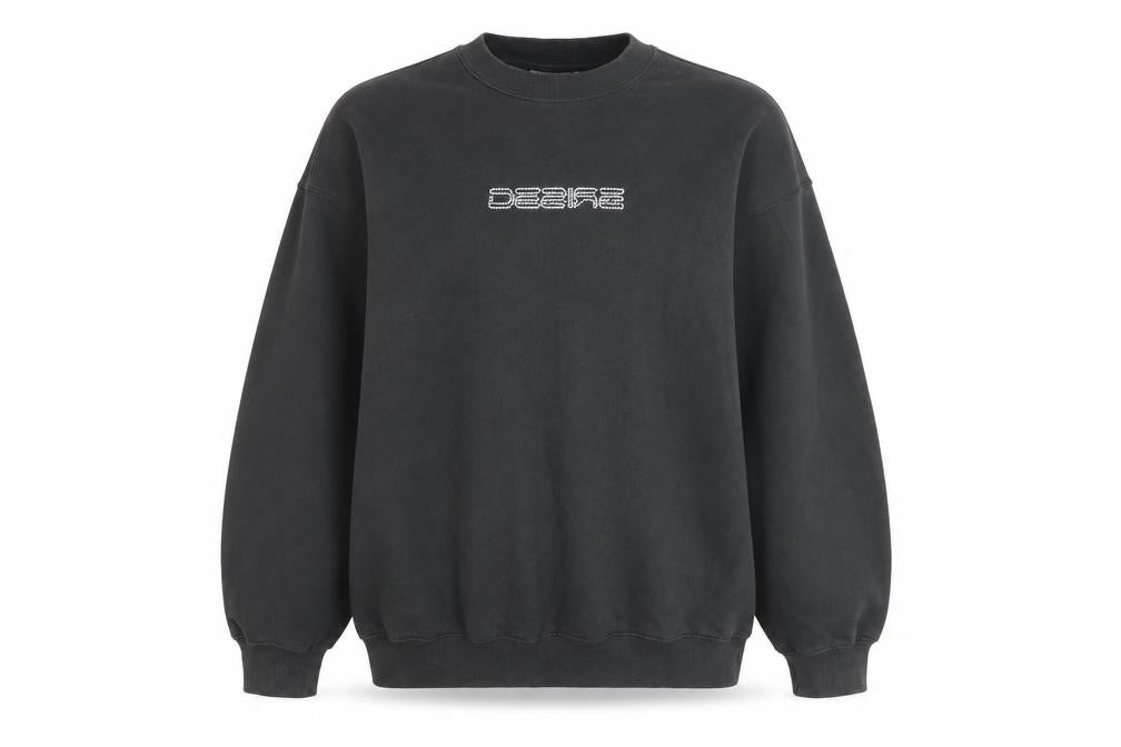 Front view of Weekday unisex black pullover sweatshirt m cotton blend logo
