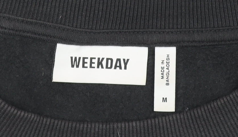 Weekday Unisex Black Pullover Sweatshirt M Cotton Blend Logo