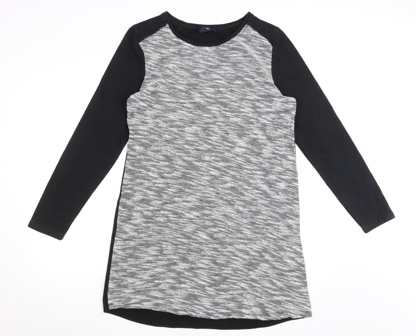 Gap Women’s Black Grey Shift Dress L Long Sleeve Jersey Cotton