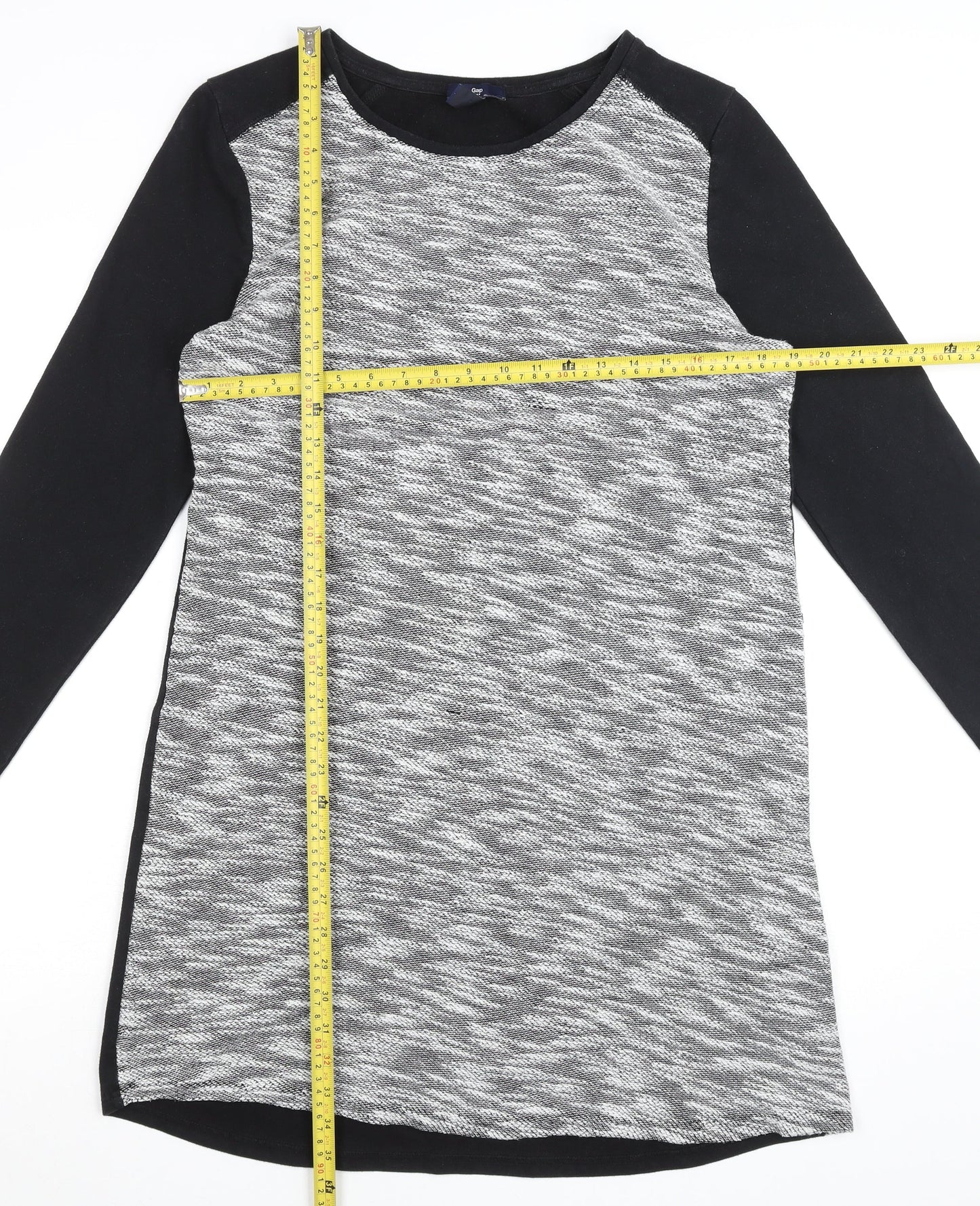 Gap Women’s Black Grey Shift Dress L Long Sleeve Jersey Cotton