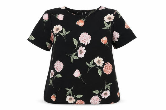 Anthology Women’s Black Floral Blouse Size 22 Short Sleeve
