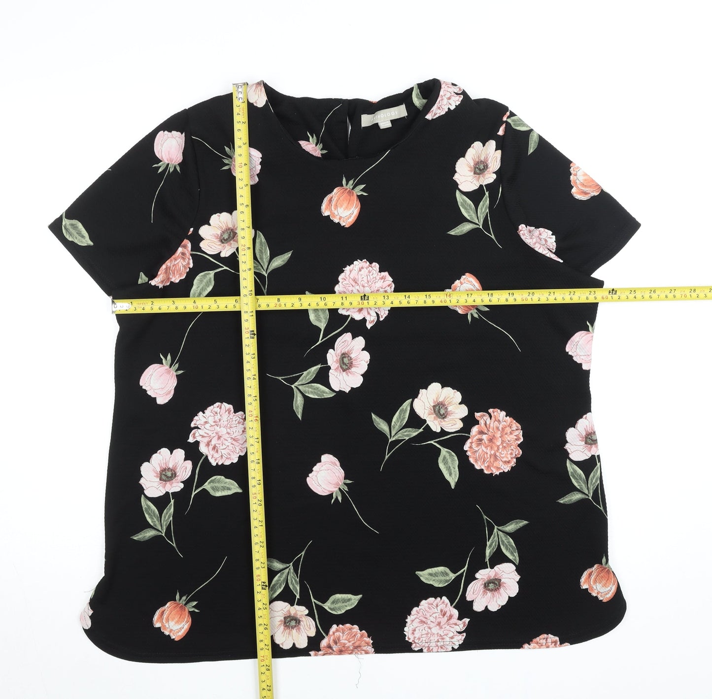 Anthology Women’s Black Floral Blouse Size 22 Short Sleeve