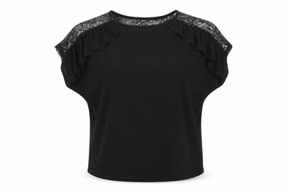 River Island Women Black Lace Ruffle Tunic Blouse Size 10
