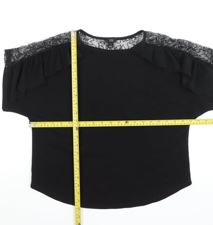 River Island Women Black Lace Ruffle Tunic Blouse Size 10