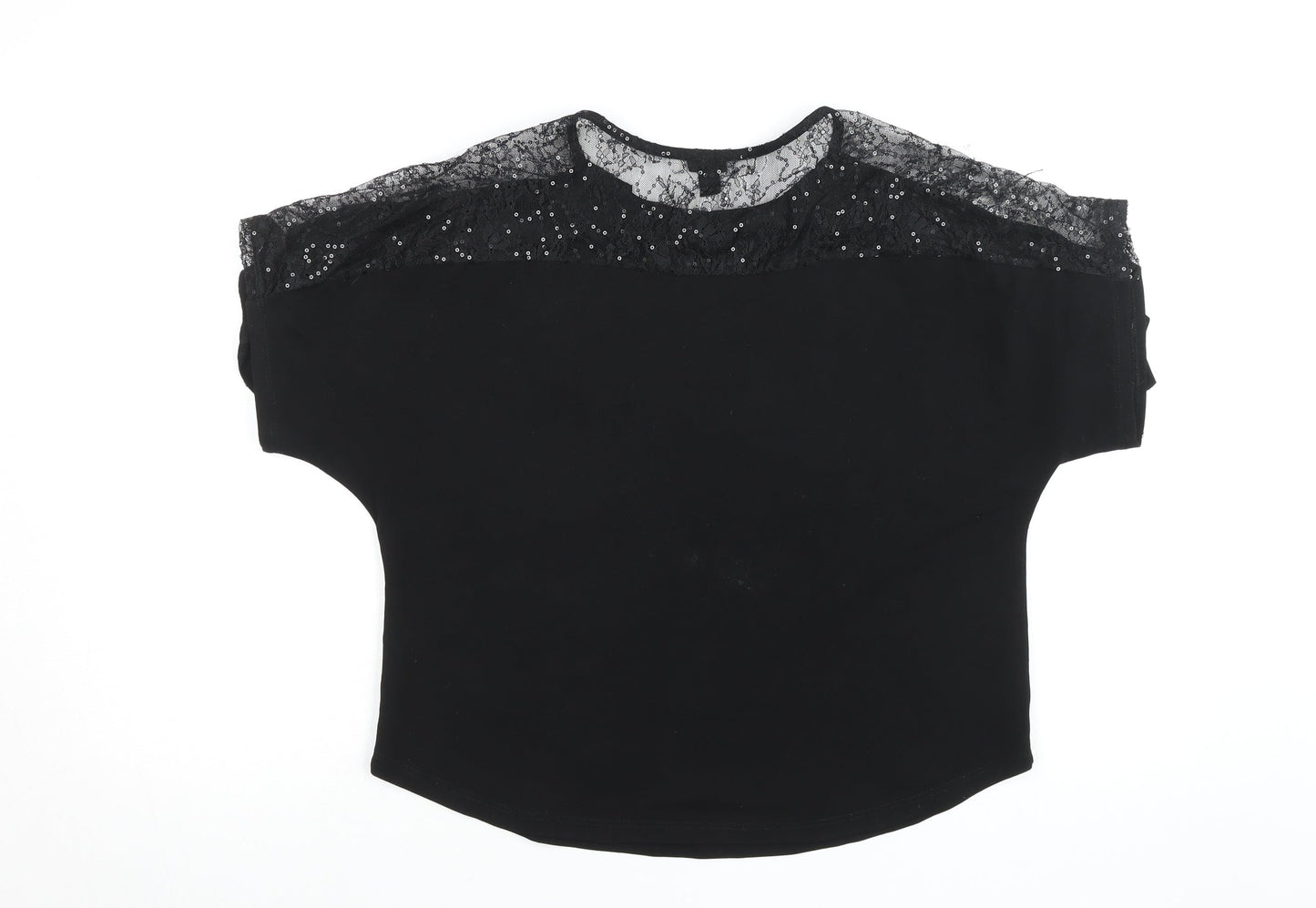 River Island Women Black Lace Ruffle Tunic Blouse Size 10