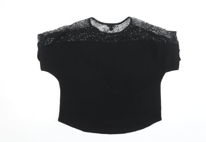 River Island Women Black Lace Ruffle Tunic Blouse Size 10