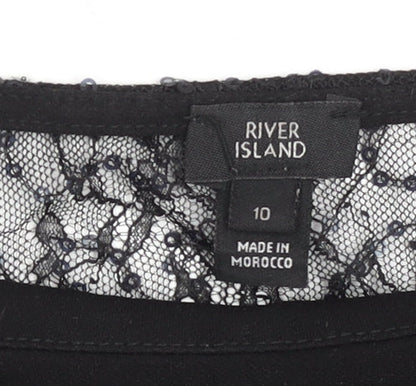 River Island Women Black Lace Ruffle Tunic Blouse Size 10