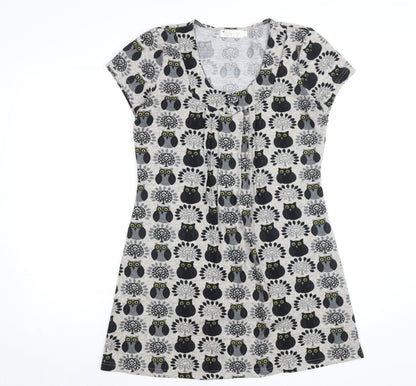 Purplish London Women’s Grey Owl Print Shift Dress M Wool Blend