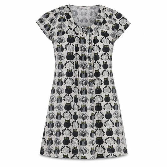 Purplish London Women’s Grey Owl Print Shift Dress M Wool Blend