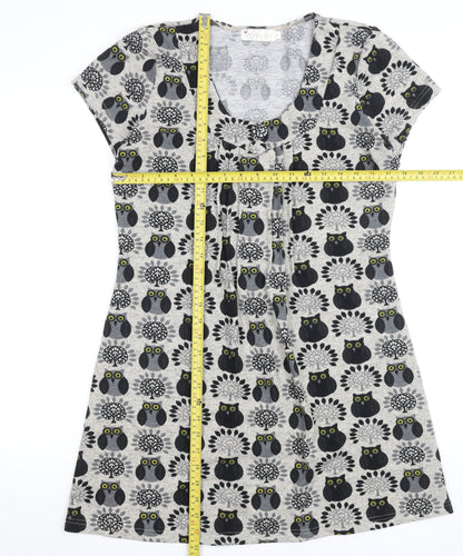 Purplish London Women’s Grey Owl Print Shift Dress M Wool Blend