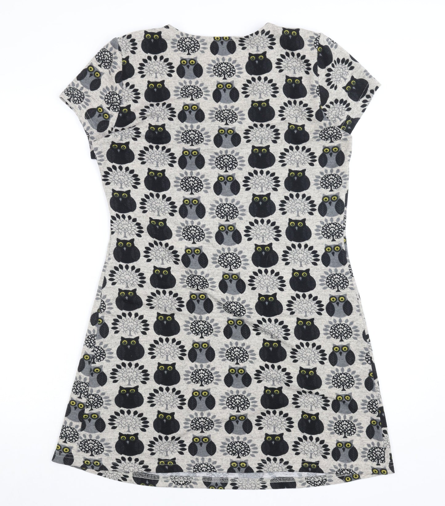 Purplish London Women’s Grey Owl Print Shift Dress M Wool Blend