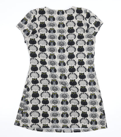 Purplish London Women’s Grey Owl Print Shift Dress M Wool Blend