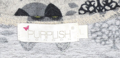 Purplish London Women’s Grey Owl Print Shift Dress M Wool Blend