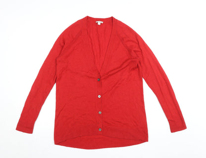 GAP Womens Red V-Neck Cardigan Jumper Size S Long Sleeve Knit