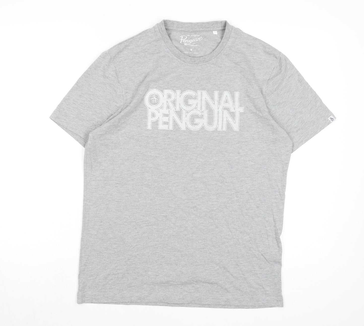 Original Penguin Men's Grey Medium Logo Graphic T-Shirt Cotton Blend