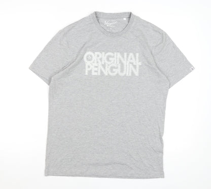 Original Penguin Men's Grey Medium Logo Graphic T-Shirt Cotton Blend