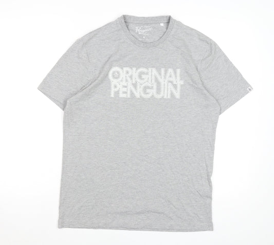Original Penguin Men's Grey Medium Logo Graphic T-Shirt Cotton Blend