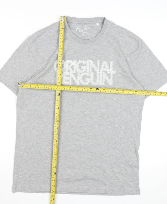 Original Penguin Men's Grey Medium Logo Graphic T-Shirt Cotton Blend