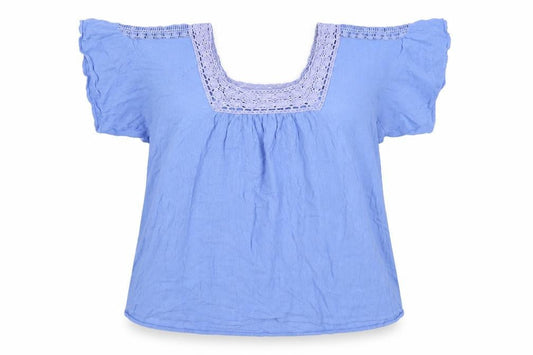 Marks and Spencer Women Blue Lace Trim Tunic Blouse UK 14