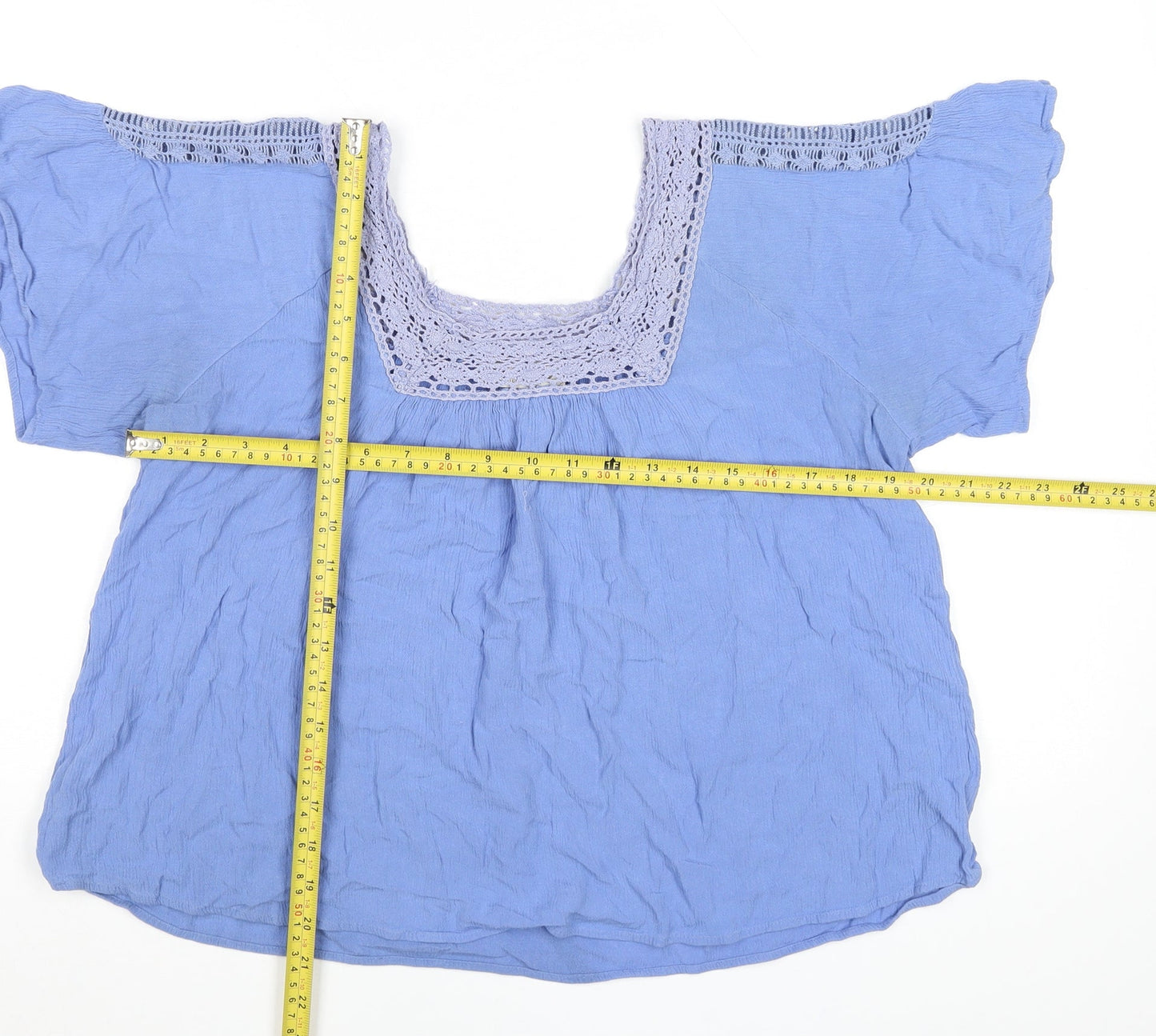 Marks and Spencer Women Blue Lace Trim Tunic Blouse UK 14