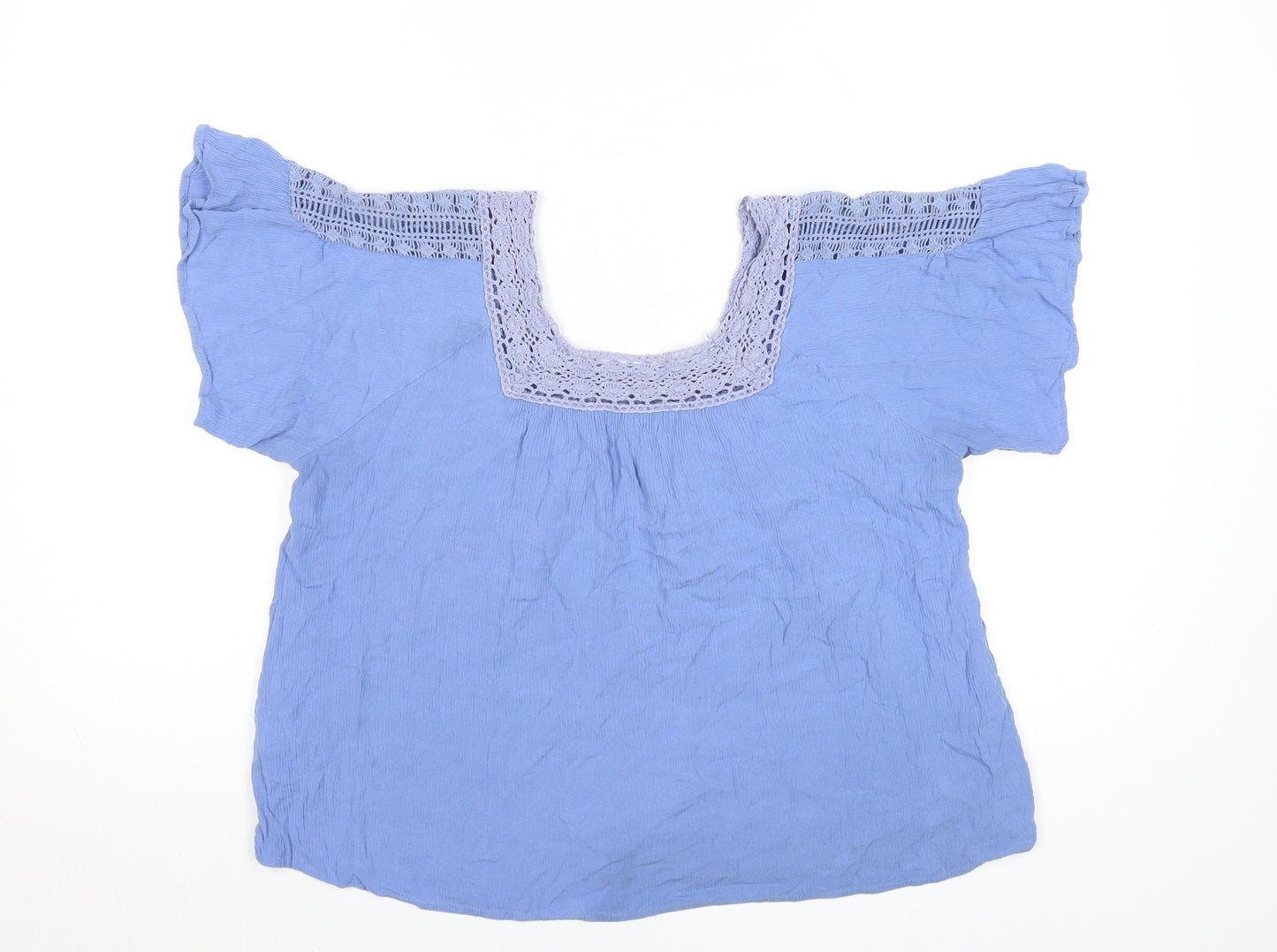 Marks and Spencer Women Blue Lace Trim Tunic Blouse UK 14